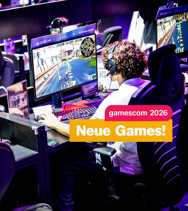 "Neue Games!": Ein Junge zockt auf der gamescom 2026 ein Videospiel.