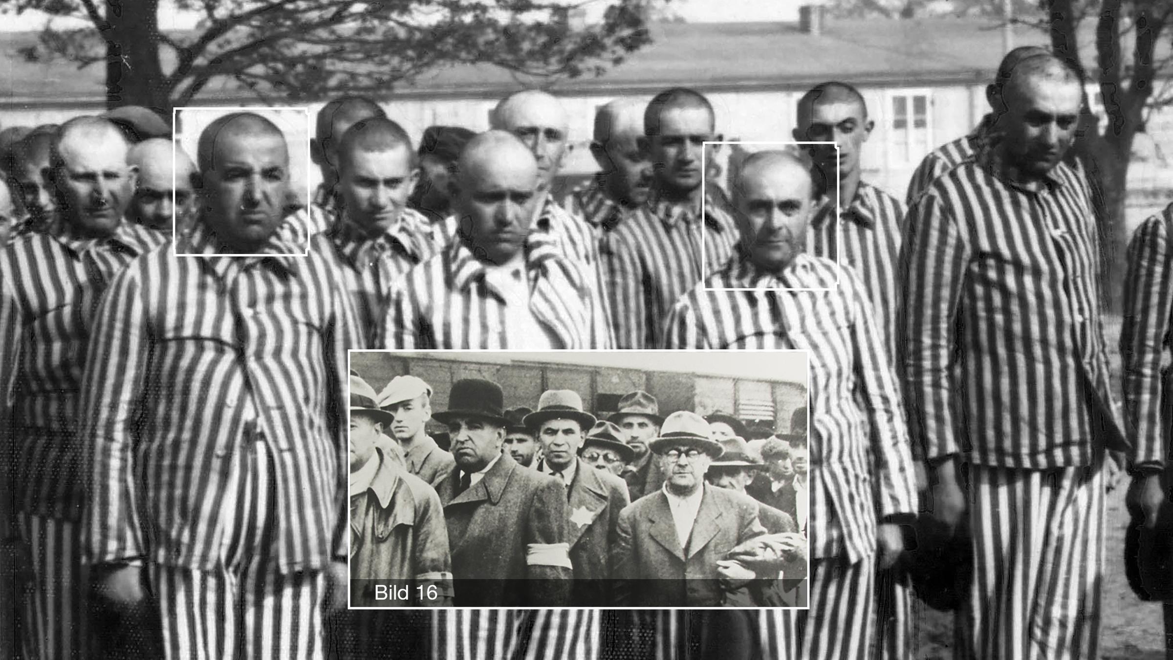 KZ Auschwitz-Birkenau - Nach der "Sauna" sind die Häftlnge kahlgeschoren und in Häftlingskleidung.