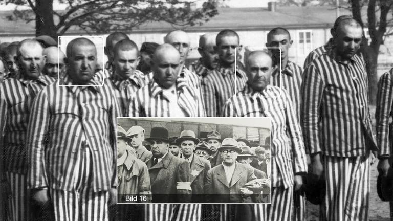 KZ Auschwitz-Birkenau - Nach der "Sauna" sind die Häftlnge kahlgeschoren und in Häftlingskleidung.