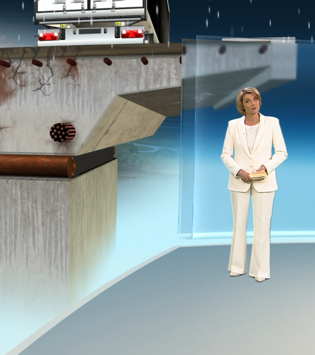 Video starten zum Brückentest mit 3D-Grafik im Nachrichtenstudio