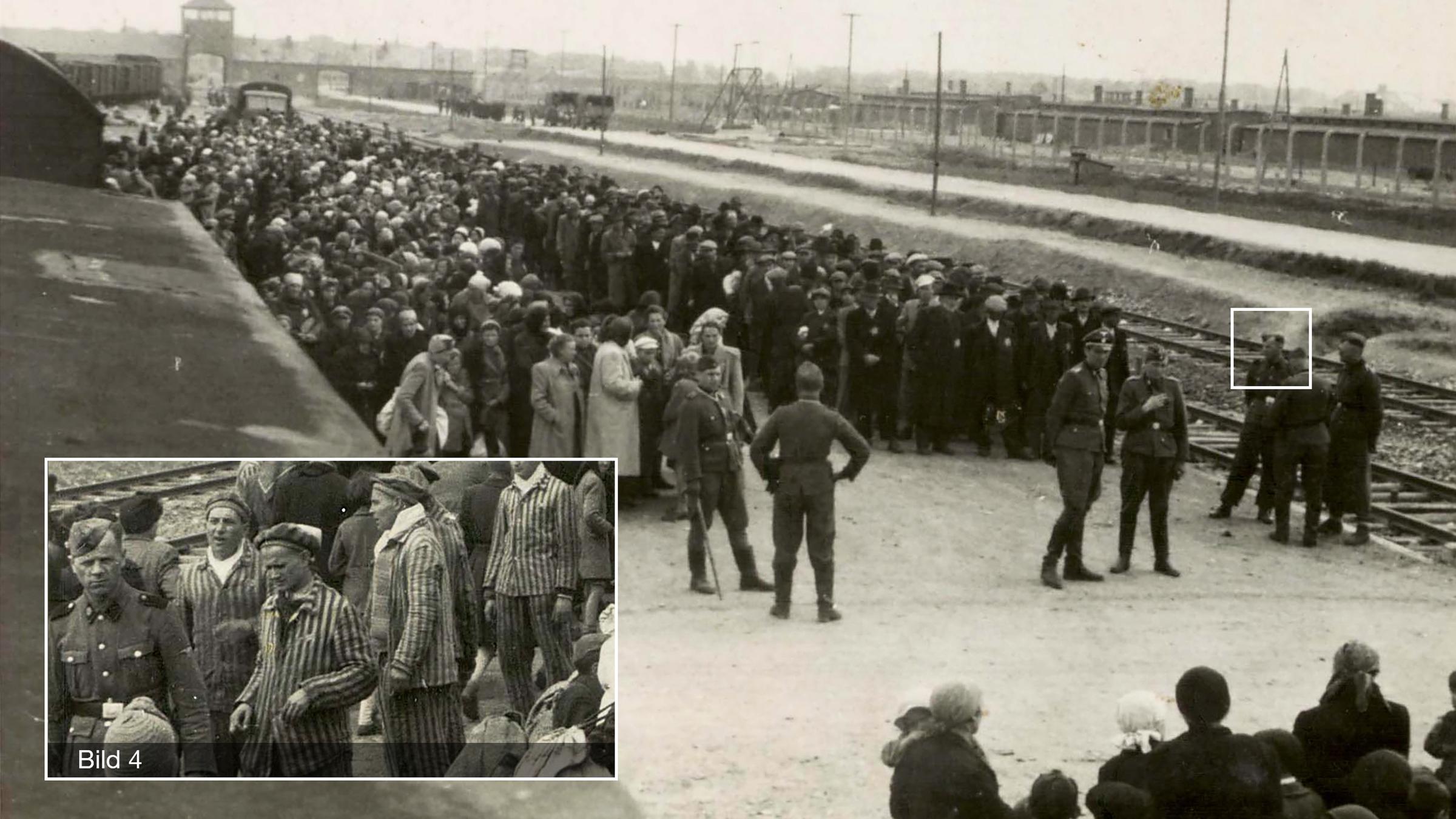 KZ Auschwitz-Birkenau - Der Zug wurde für die Selektion an der Mitte der Rampe geteilt.