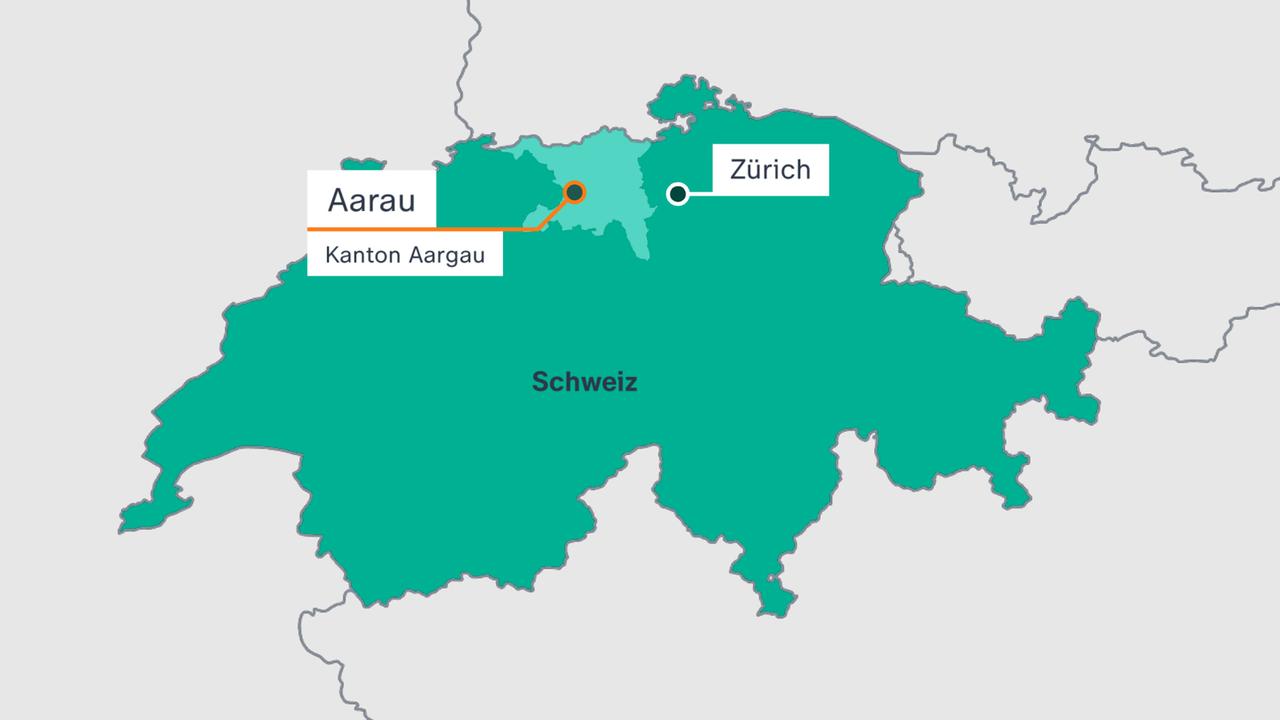 Eine Landkarte der Schweiz mit der Verortung der Stadt Aarau