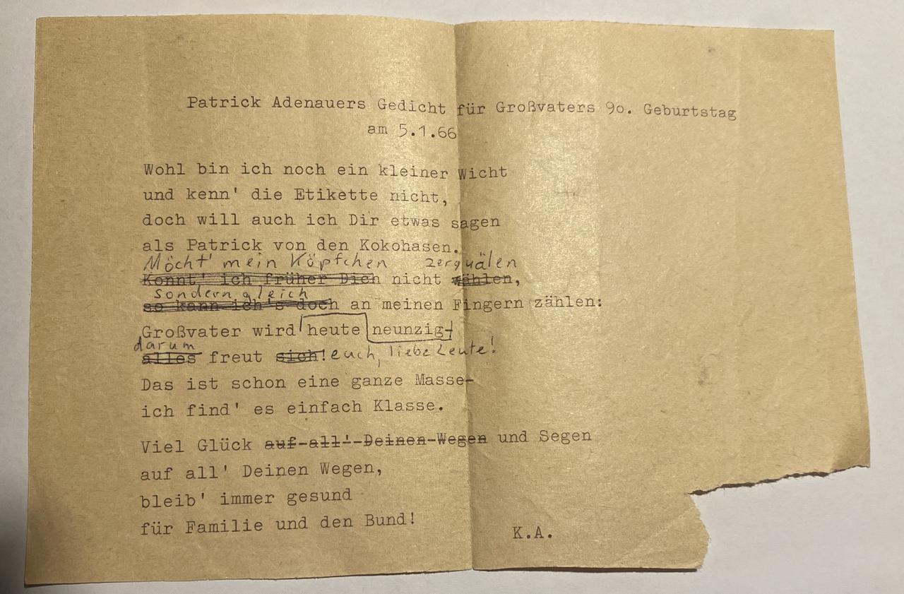 Konrad Adenauer: Geburtstagsgedicht zum 90. Geburtstag