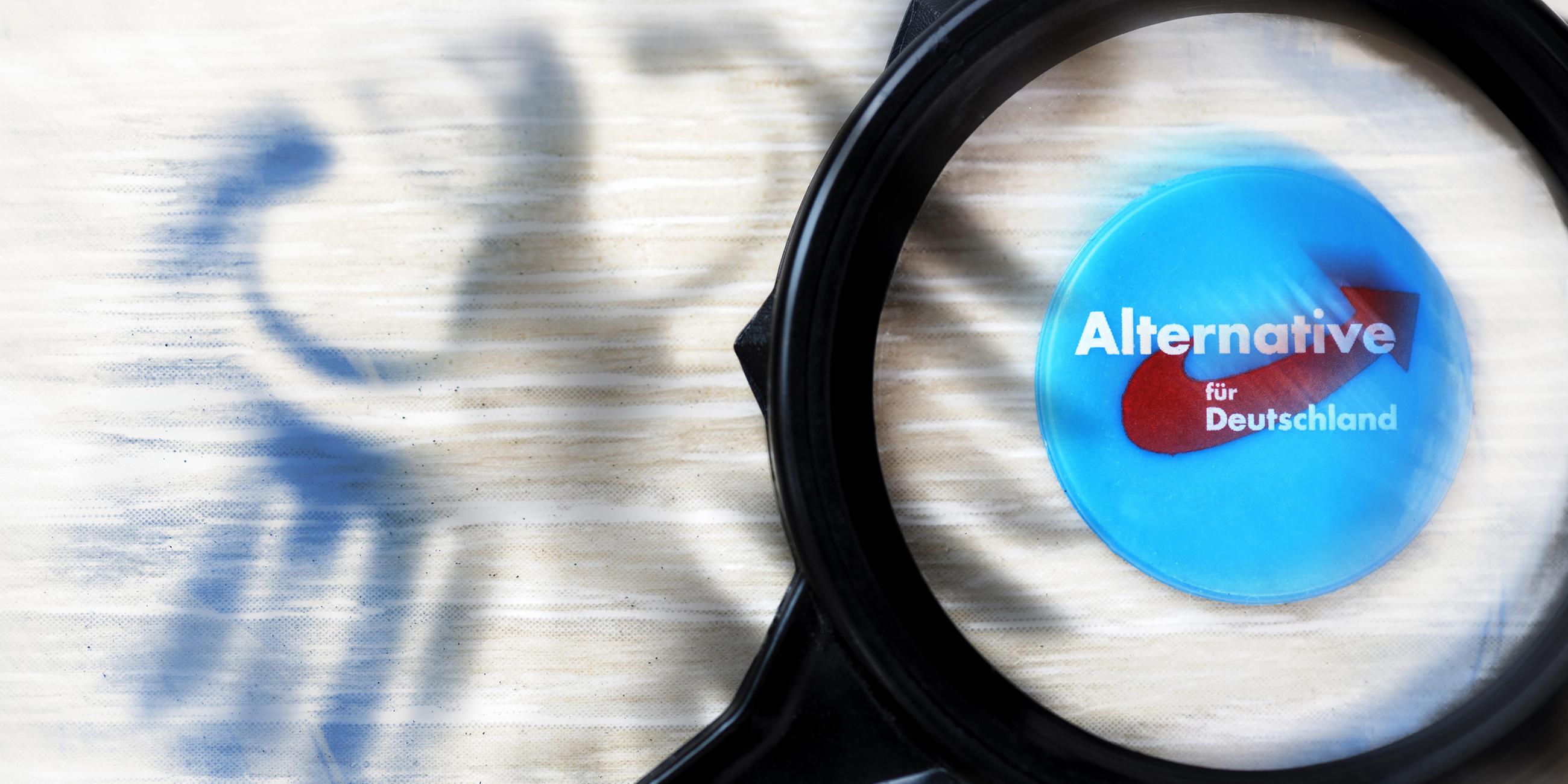 Logo der Partei Alternative für Deutschland (AfD) unter der Lupe