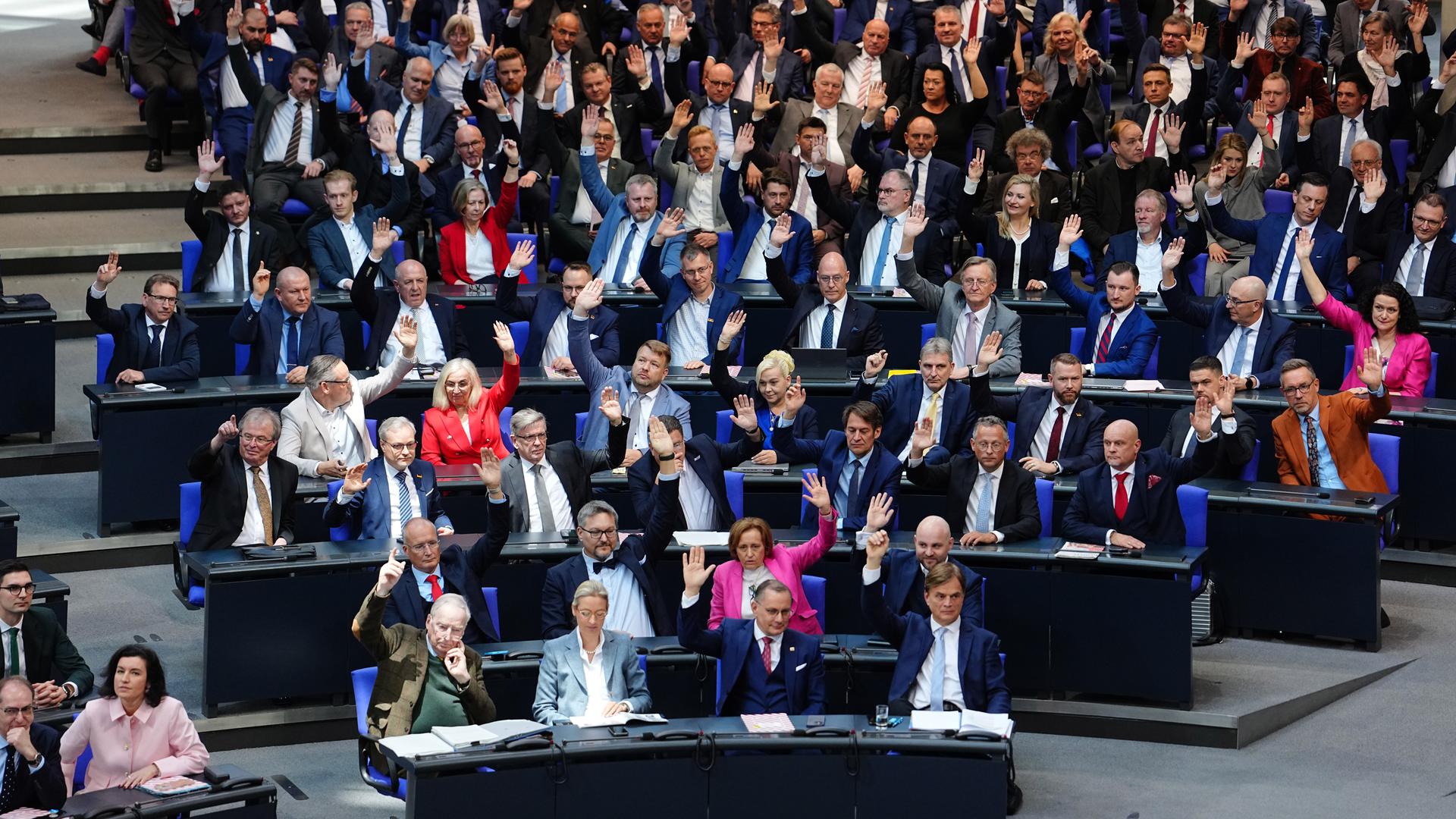 Die AfD-Fraktion stimmt über einen Antrag ab bei der konstituierenden Sitzung des neuen Bundestags.