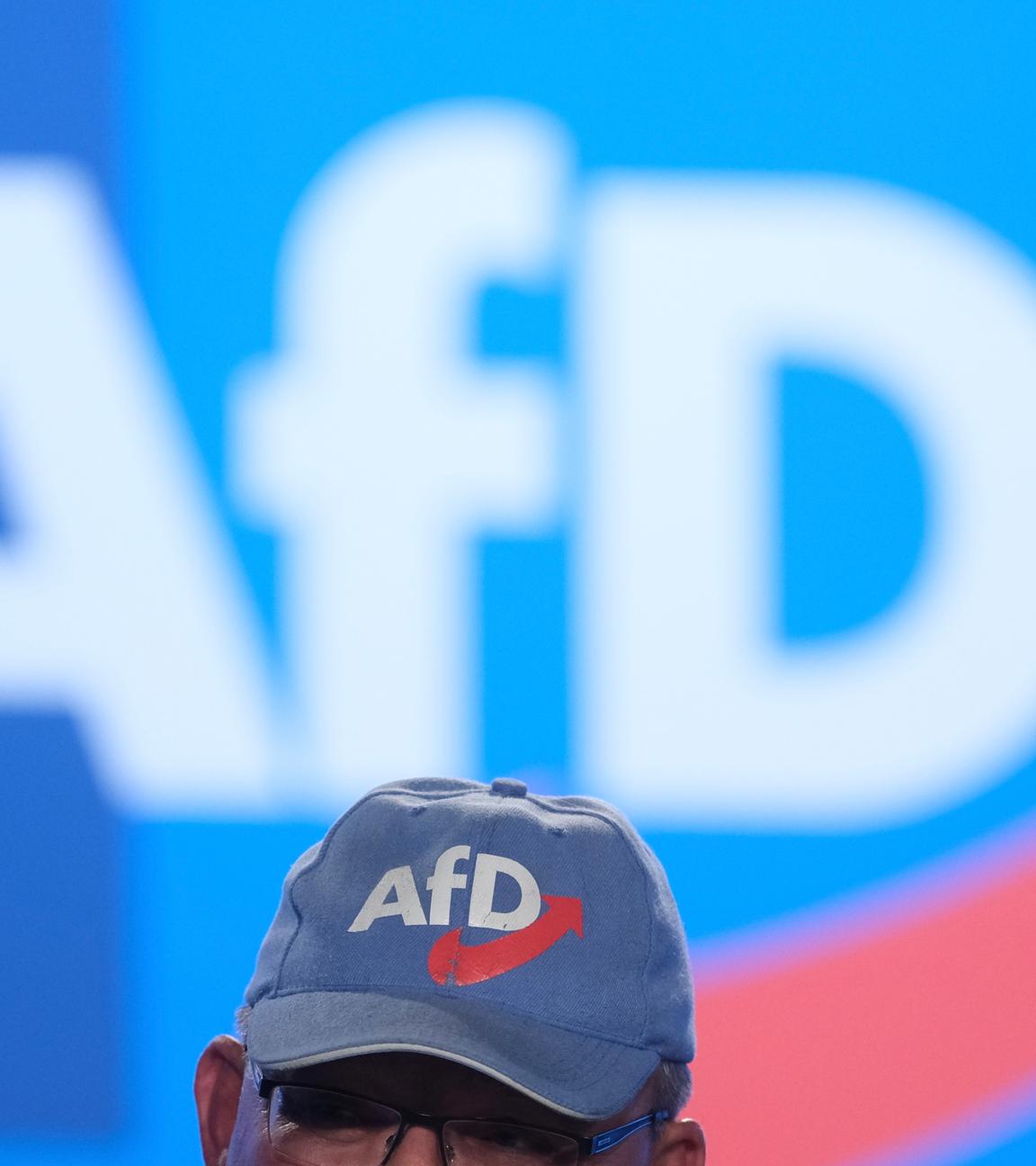 Ein Delegierter der AfD- Europawahlversammlung spricht in einer Halle der Messe Magdeburg