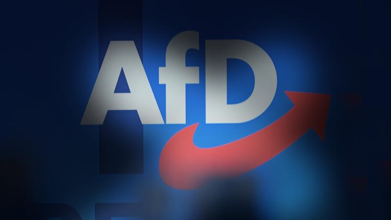 Das Logo der AfD erscheint hinter einem Schatten.