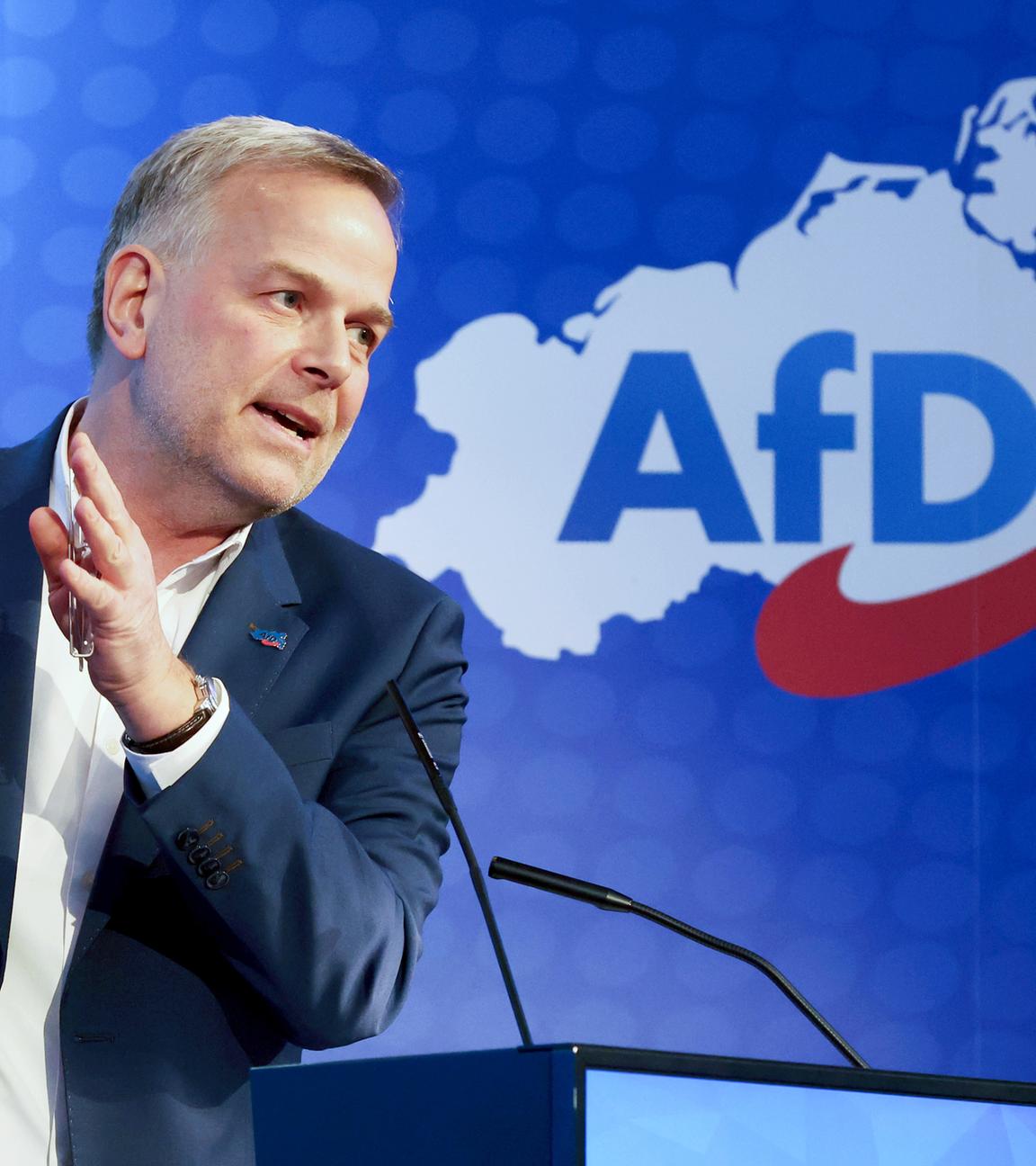 Leif-Erik Holm, Mecklenburg-Vorpommerns Co-Landeschef und Bundestagsabgeordneter der AfD hält eine Rede