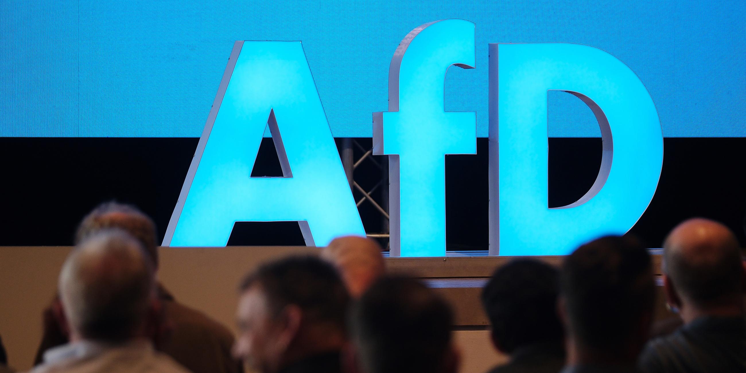 Delegierte sitzen beim Landesparteitag der sächsischen AfD in einem Saal