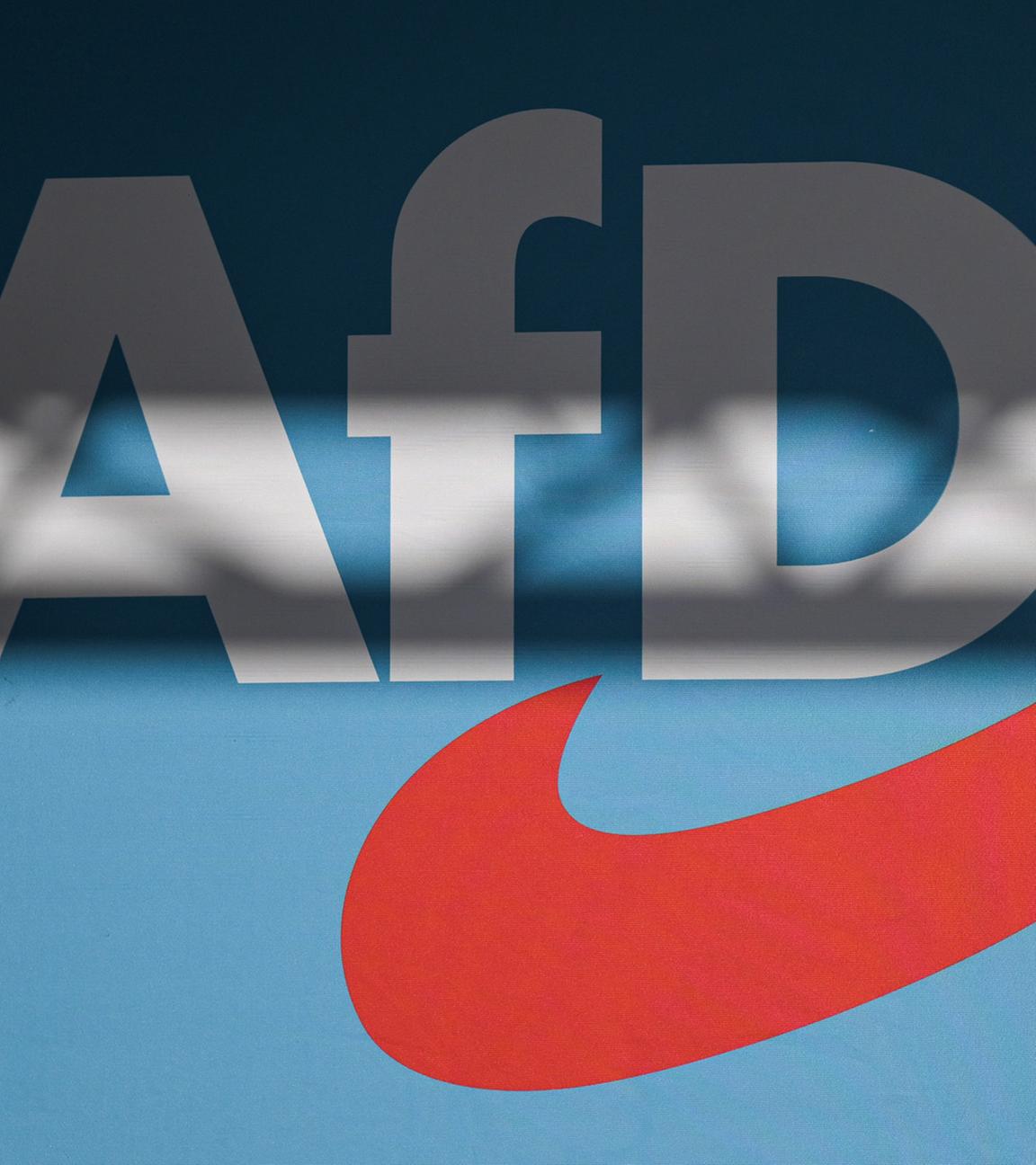 Ein Redner wirft einen Schatten auf die Bühnenrückwand mit AfD-Schriftzug auf einer Veranstaltung. (Archivbild)
