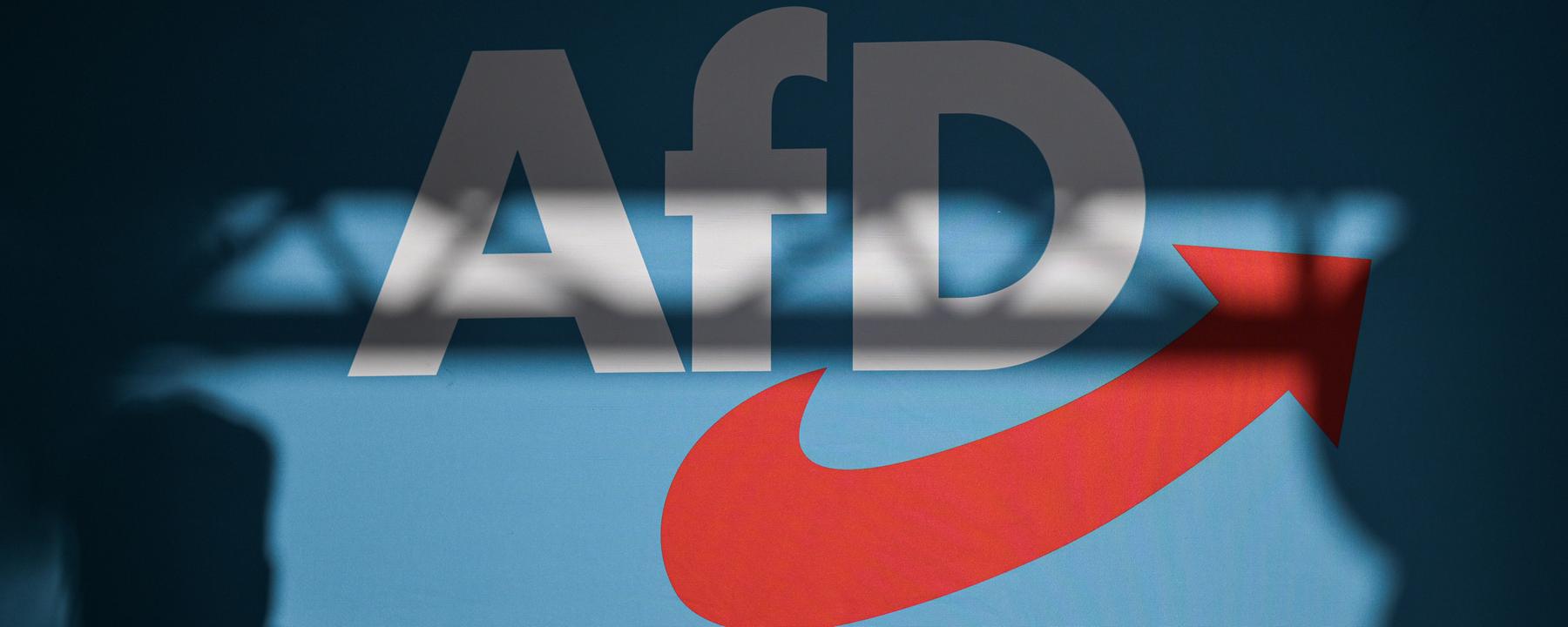 Ein Redner wirft einen Schatten auf die Bühnenrückwand mit AfD-Schriftzug auf einer Veranstaltung. (Archivbild)