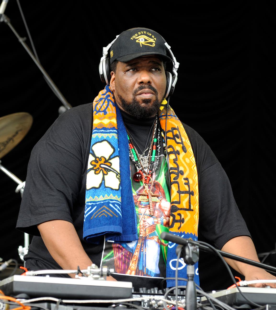 Afrika Bambaataa, the legendary DJ and community leader from the South Bronx, performing live at Central Park Summerstage in New York City on July 6, 2008.