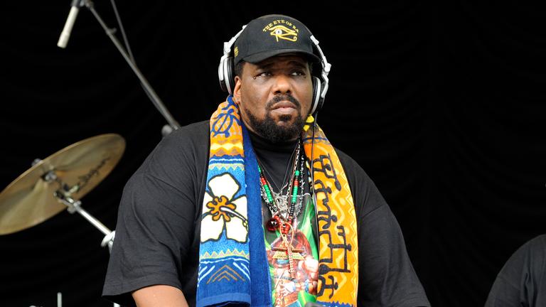 Afrika Bambaataa, the legendary DJ and community leader from the South Bronx, performing live at Central Park Summerstage in New York City on July 6, 2008.