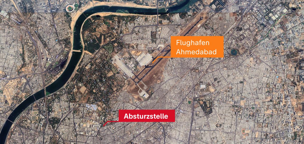 Landkarte Indiens mit dem Flughafenstandort Ahmadebad