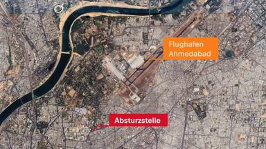 Landkarte Indiens mit dem Flughafenstandort Ahmadebad
