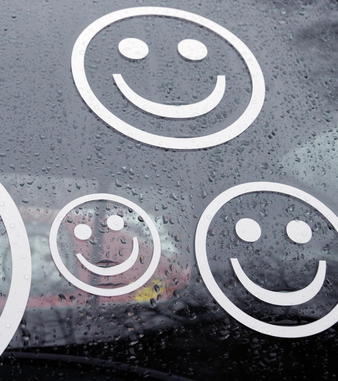 smileyaufkleber auf der heckscheibe eines autos