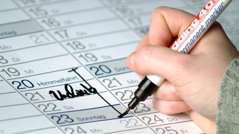 urlaub wird im kalender angestrichen