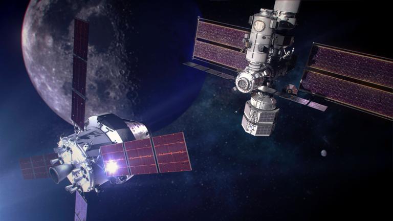 Gateway-Raumstation mit Orion-Raumschiff des Artemis-Programms der NASA