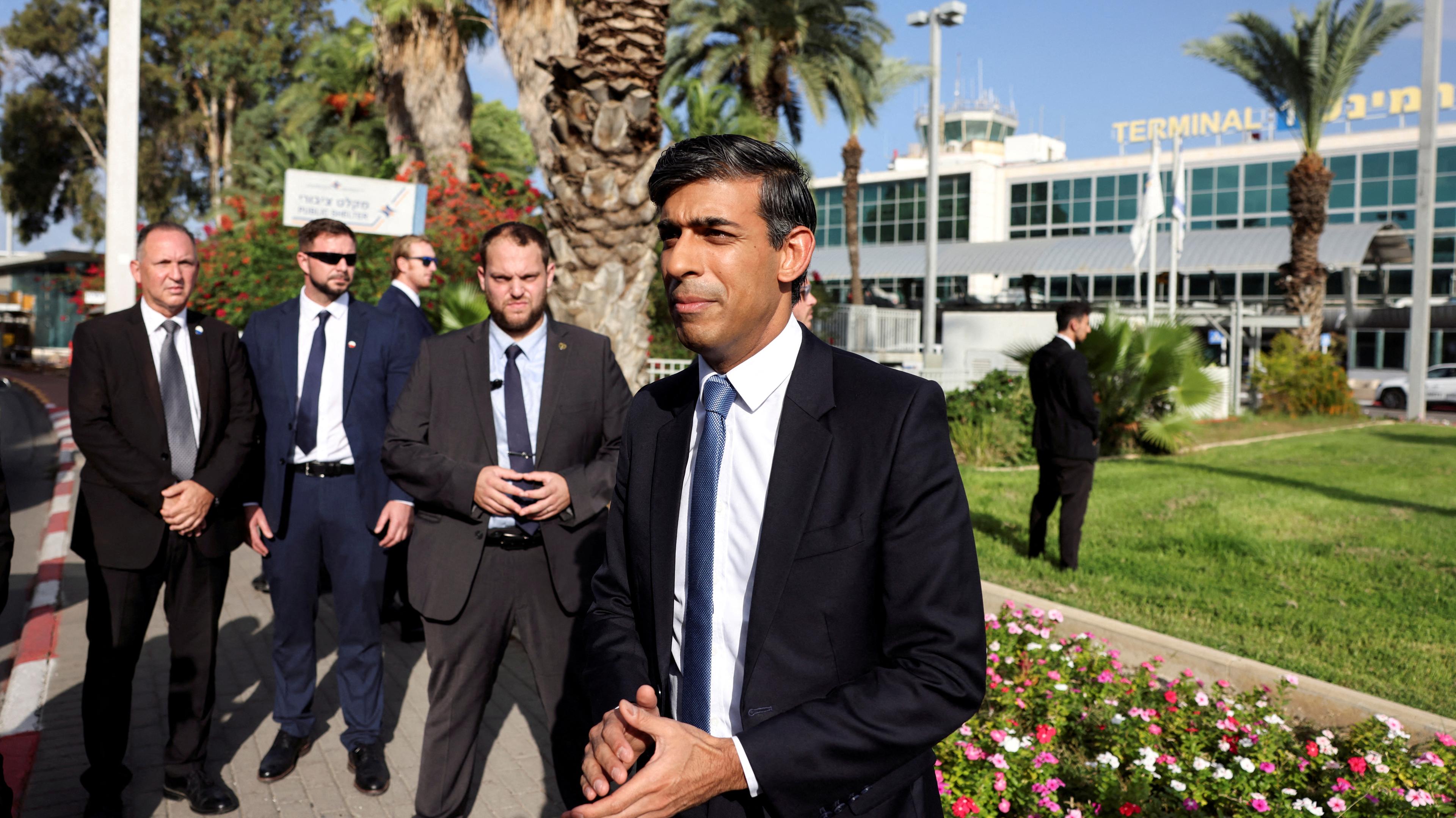 British Prime Minister Rishi Sunak arrives in Israel