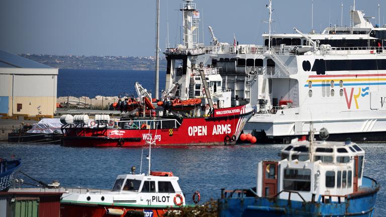 Humanitarian aid for Gaza is loaded on a platform at the port of Larnaca
