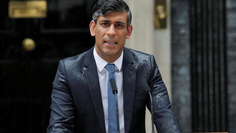 British PM Sunak speaks at Downing Street, in London