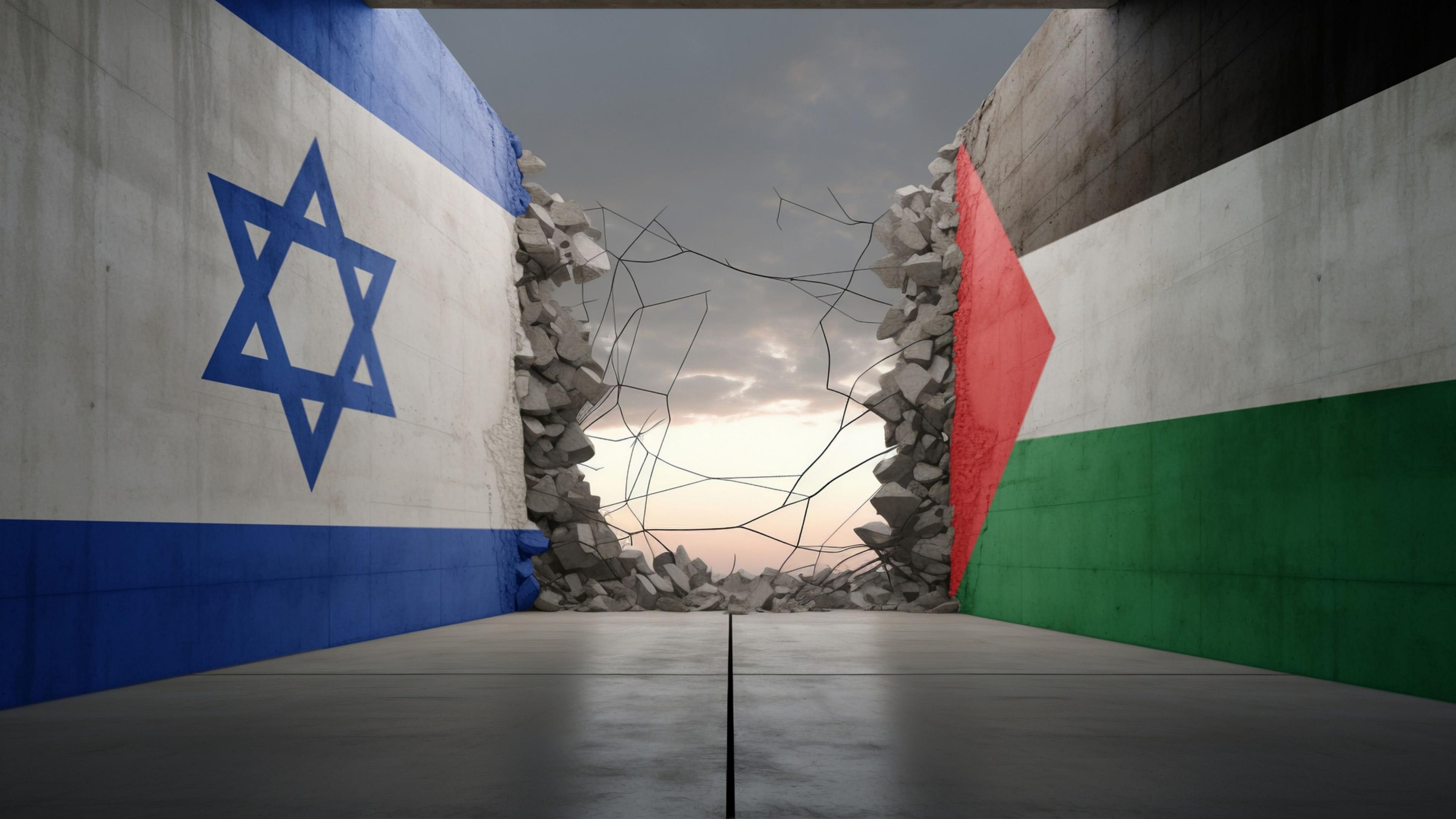Symbolbild Nahostkonflikt mit Flagge Palästina und Israel