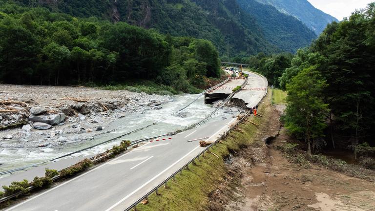 Repair works following heavy rain in Switzerland's Misox valley