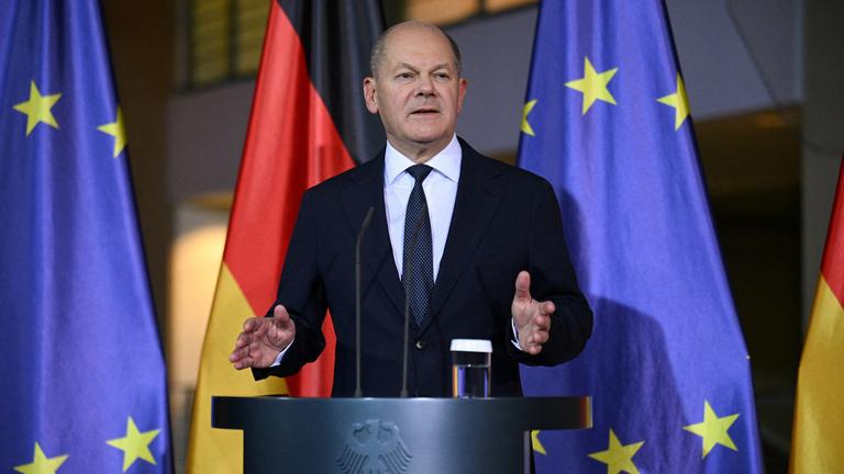 German Chancellor Scholz attends media briefing after sacking Finance Minister Lindner, in Berlin