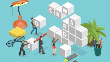 3D Isometric Flat konzeptionelle Illustration von Kreuzworträtsel lösen, Logik Gamess für Gehirnjogging<br>3D Isometric Flat Con
