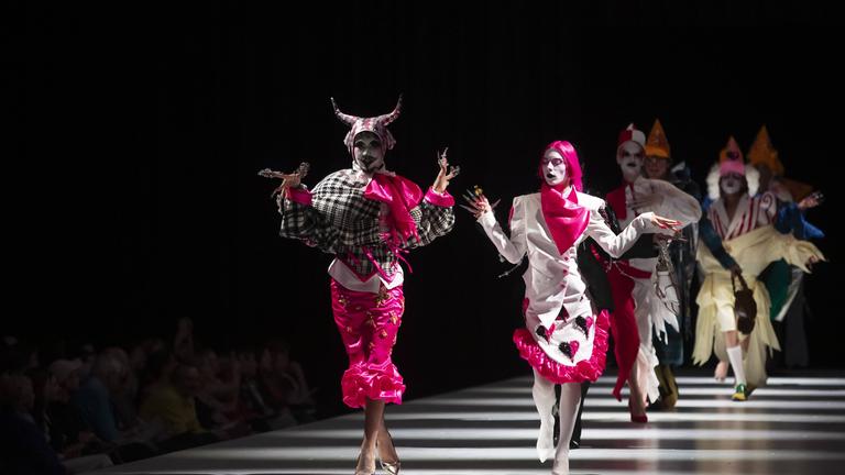 Models present a creation from Amar Singh during the Show 2025 end of year fashion show showcasing the creations of stud