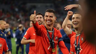 Christiano Ronaldo freut sich nach dem Siegen gegen Spanien