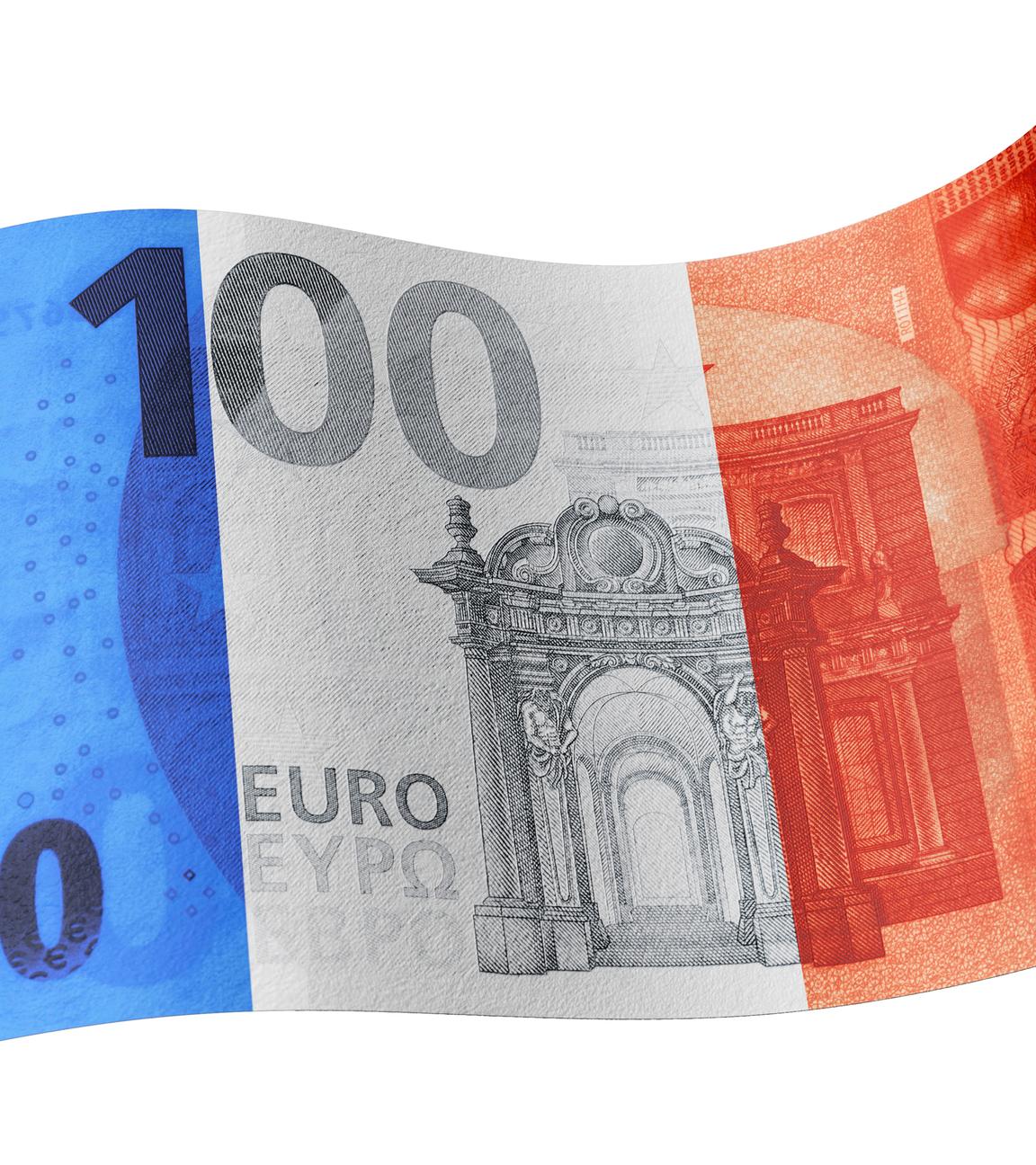 100 Euro Schein in Blau Weiß Rot (Frankreich-Fahne) - Bildmontage