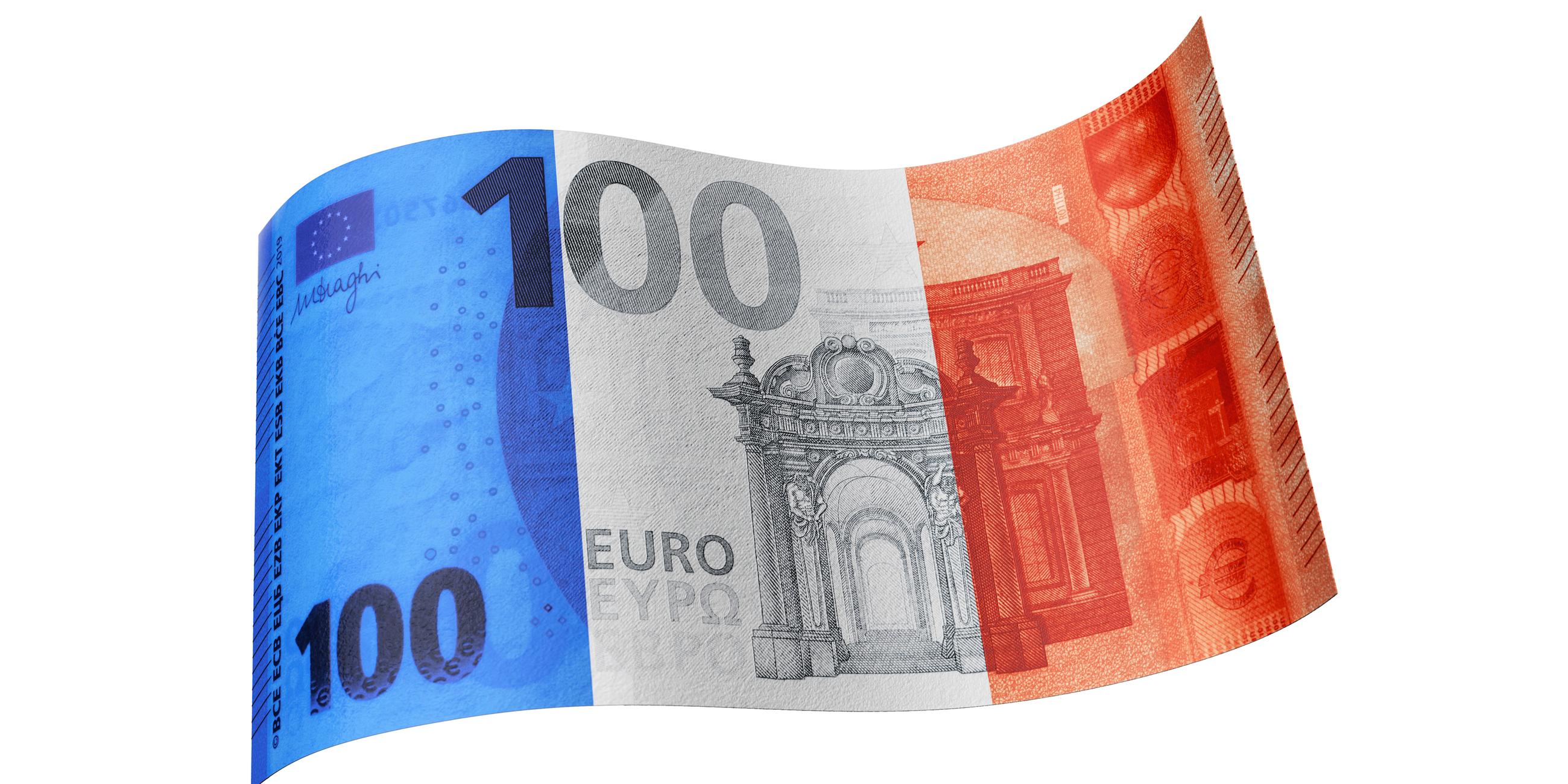 100 Euro Schein in Blau Weiß Rot (Frankreich-Fahne) - Bildmontage