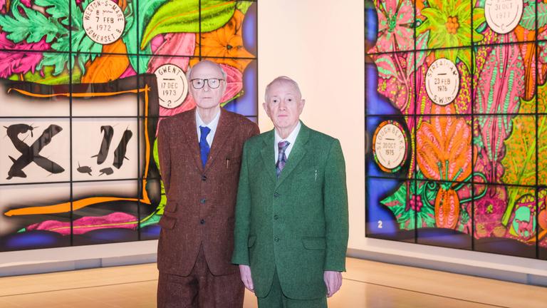 Gilbert & George '21ST CENTURY PICTURES' photocall at the Hayward Gallery, London, UK
