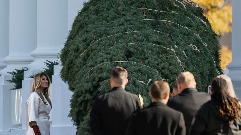 US First lady Melania Trump welcomes the official 2025 White House Christmas Tree