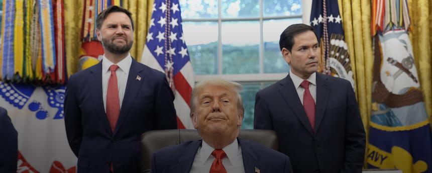 Rubio und Vance stehen hinter Trump im Weißen Haus