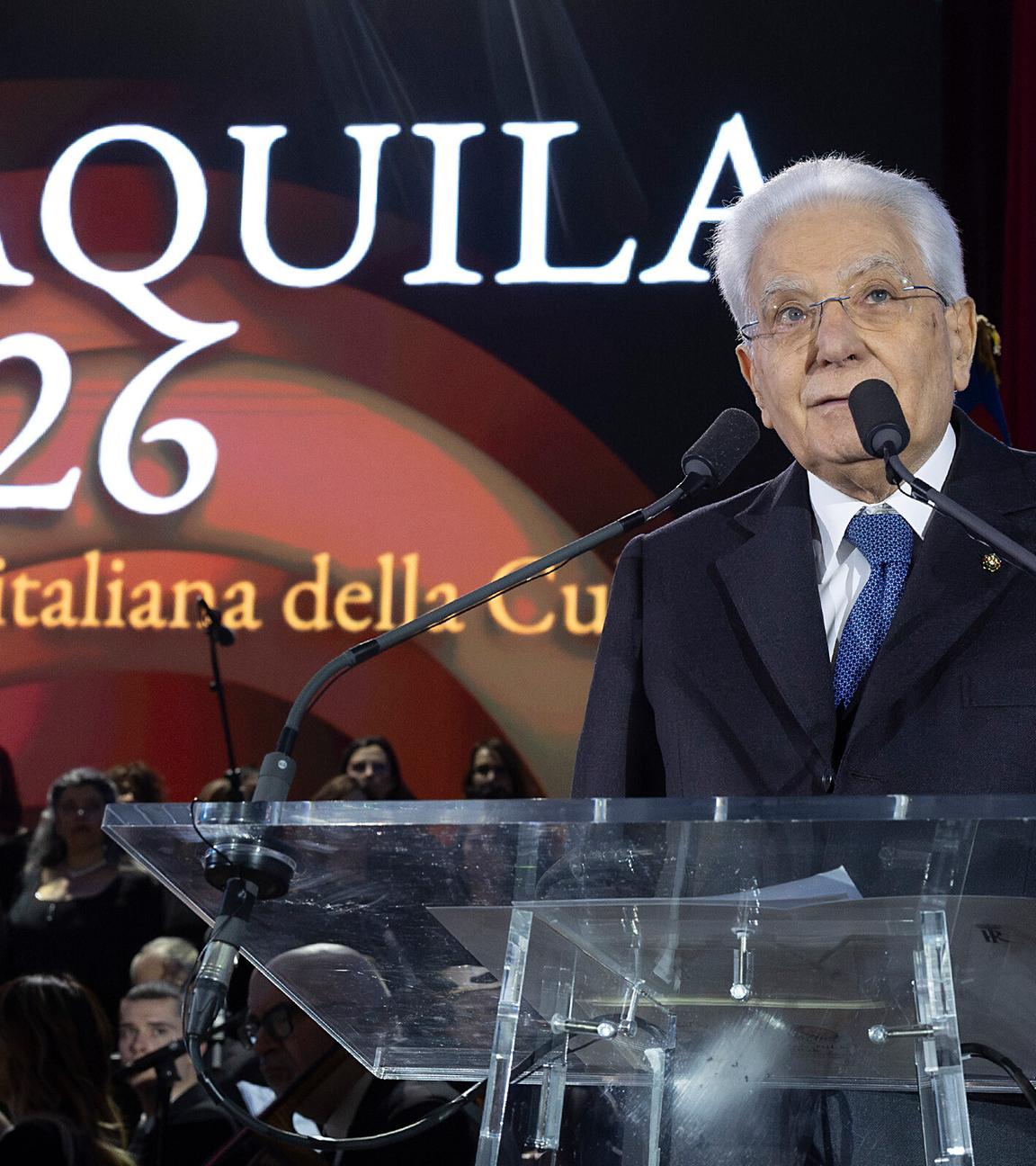 Präsident Mattarella bei der Eröffnungsveranstaltung zur Kulturhauptstadt Italiens in LAquila