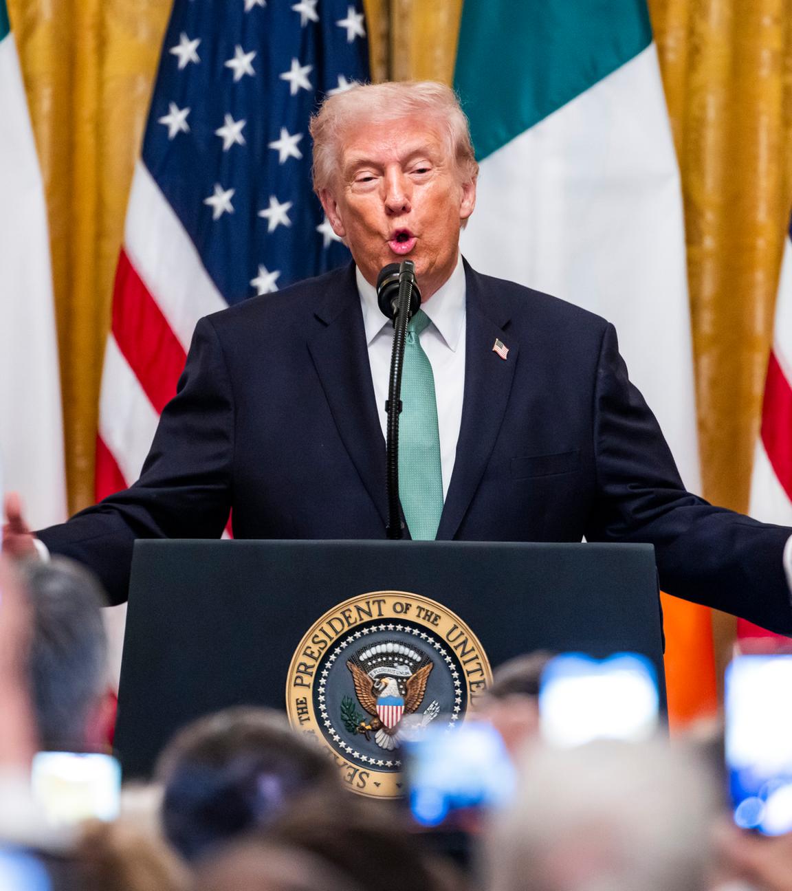 US President Trump participates in shamrock presentation with Taoiseach of Ireland