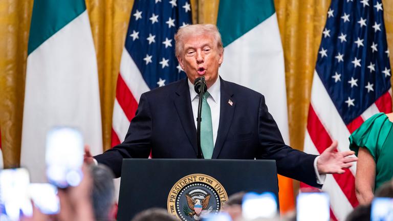 US President Trump participates in shamrock presentation with Taoiseach of Ireland