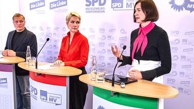 Pressekonferenz zu Koalitionsverhandlungen in Schwerin