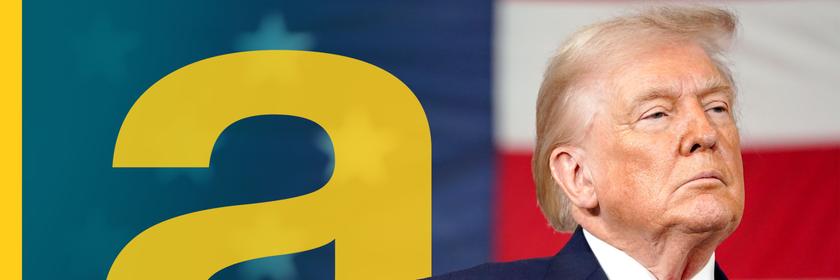 links gelbes a, rechts Donald Trump