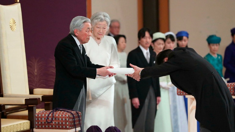 Akihito im April 2019n bei seiner Abdankung