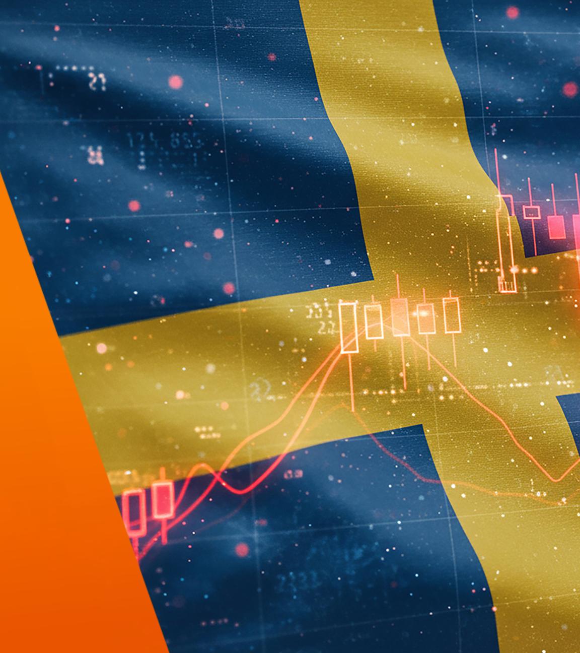 Aktienkurve auf schwedischer Flagge