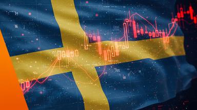 Aktienkurve auf schwedischer Flagge