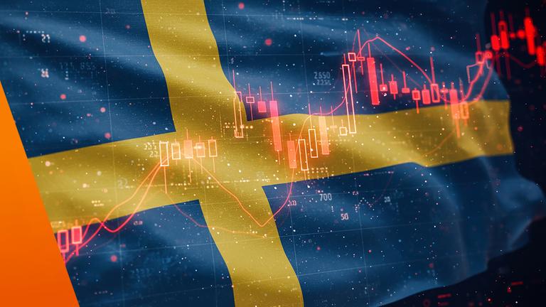 Aktienkurve auf schwedischer Flagge