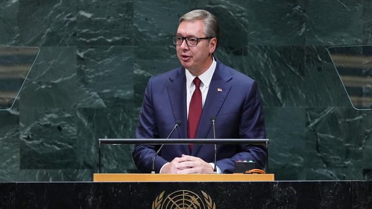 Der serbische Präsident Aleksandar Vucic spricht am Mittwoch, dem 23. September 2026, vor der 81. Sitzung der UN-Generalversammlung am UN-Hauptquartier. 