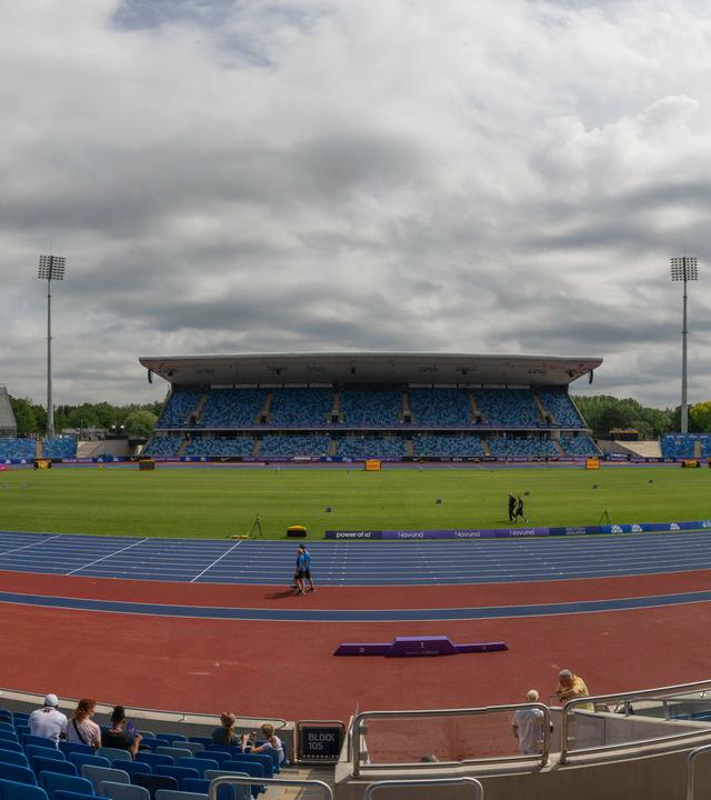 Blick auf die Wettkampfarena im Alexander Stadium während der britischen Leichtathletik-Meisterschaften 2026.