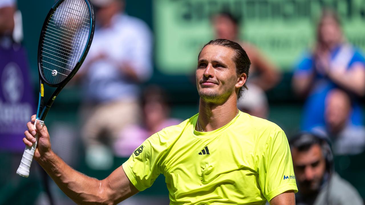 Alexander Zverev celebrates his victory at the ATP Halle Open.