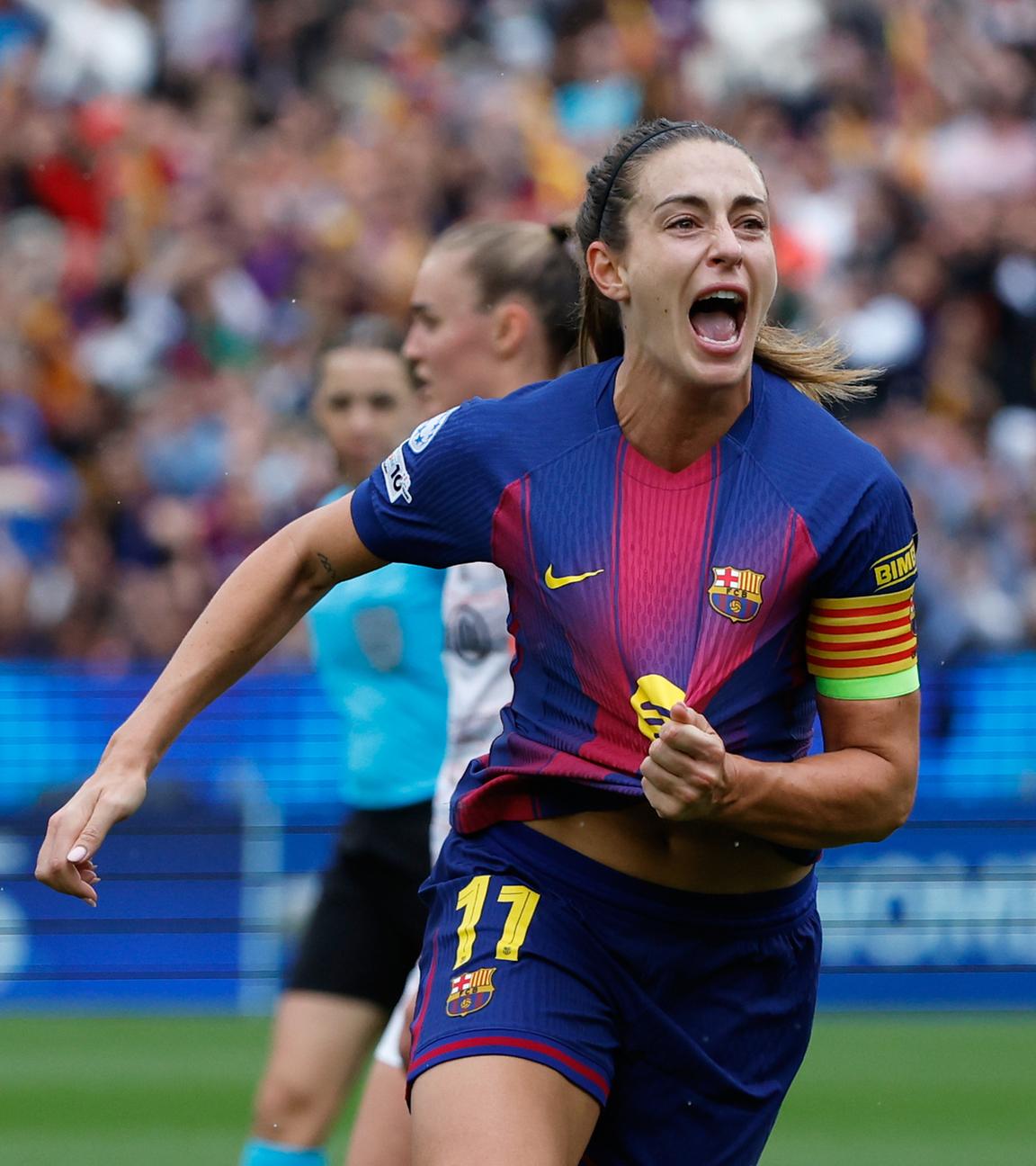Alexia Putellas (FC Barcelona) jubelt über das 2:1 gegen Bayern im Champions-League-Halbfinale.