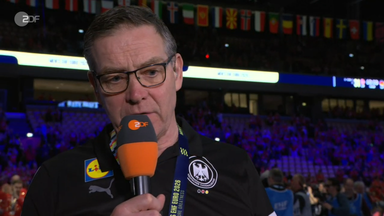 Alfred Gislason, deutscher Handballtrainer, im Interview nach dem Finale der Handball-Europameisterschaft 2026 zwischen Dänemark und Deutschland.